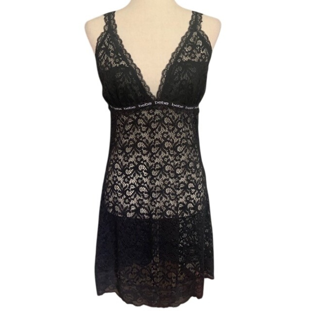 Bebe Lace Chemise XL Sheer Babydoll Slip Dress Dark Romance Y2K Lingerie Goth